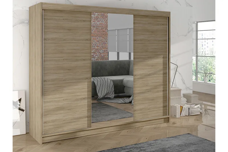Cyria Garderob med Spegel 200x215 cm - Beige - Products - Förvaring - Garderober & garderobssystem