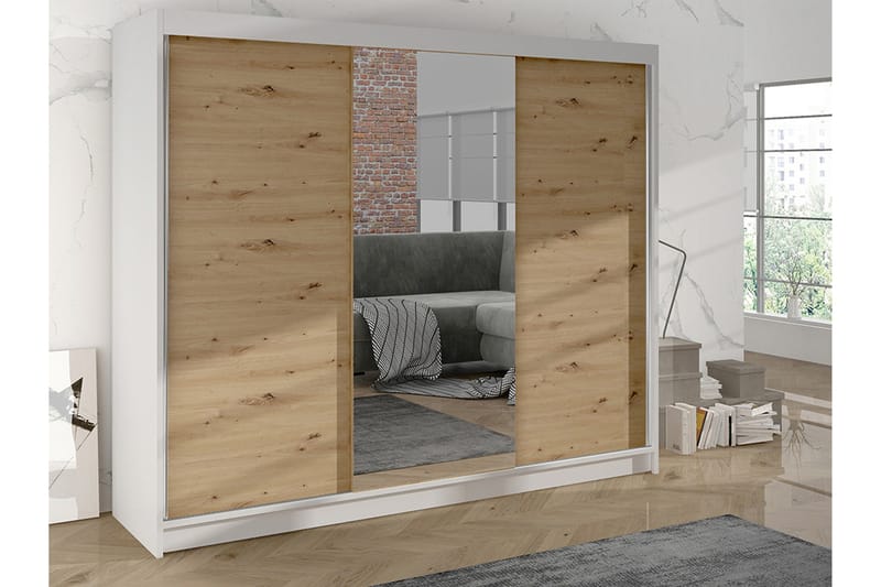 Cyria Garderob med Spegel 200x215 cm - Brun/Vit - Products - Förvaring - Garderober & garderobssystem