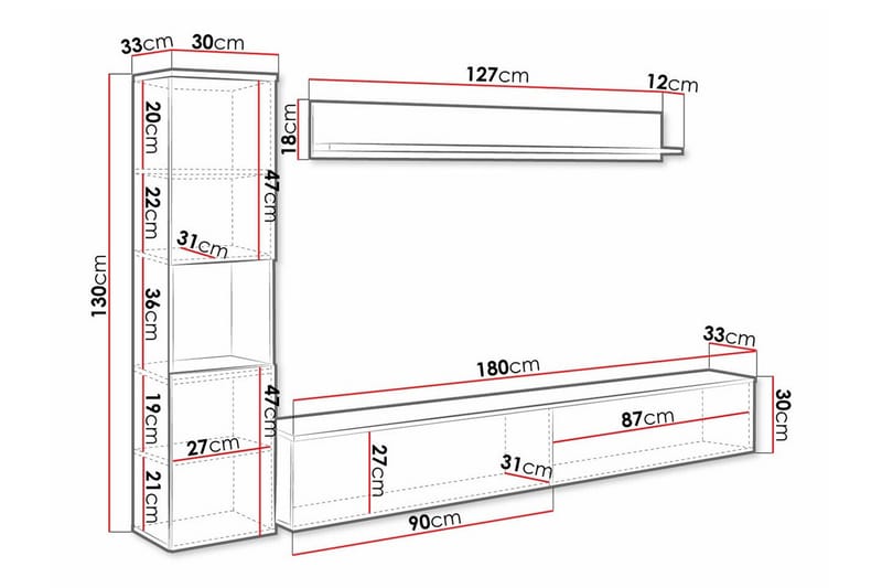 Galbally Möbelset För Vardagsrum - Vit - Products - Förvaring - Förvaringsmöbler - Möbelset för vardagsrum