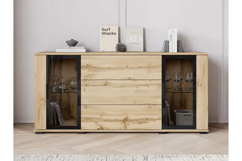 Gamal Skänk 150x40 cm, Brun/Svart