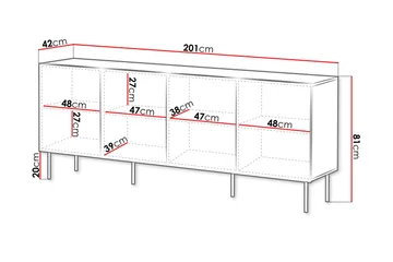 Hammarstrand Byrå Mörkt trä Bred 201 cm Höjd 81 cm djup 42 cm - Valnöt / Ribbad / Brun - Products - Förvaring - Förvaringsmöbler - Byrå