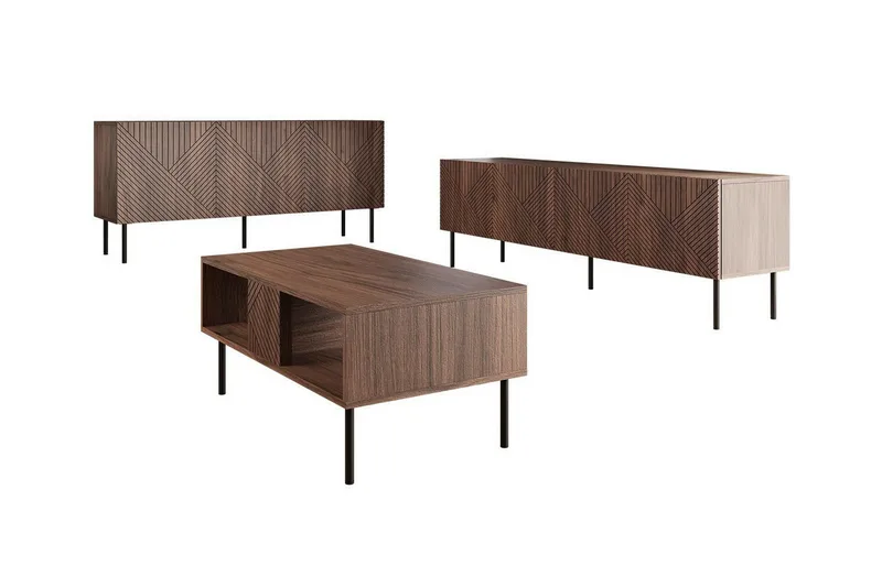 Juniskär Möbelset Vardagsrum med Tv bänk - Skänk & Soffbord, Brun / Trä / Valnöt