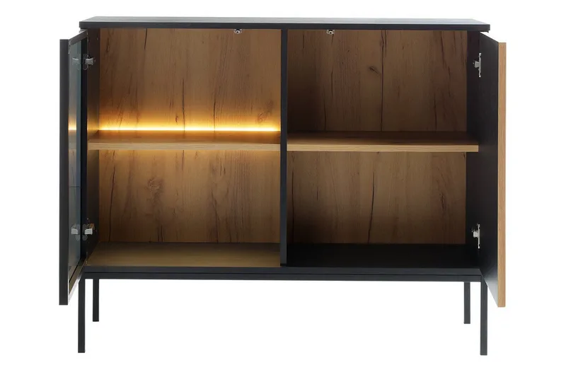 Klinkerville Möbelset Vardagsrum med Belysning TV-bänk vitrin - Svart Trä / Brun / Ribbad / Glas - Products - Förvaring - Förvaringsmöbler - Möbelset för vardagsrum