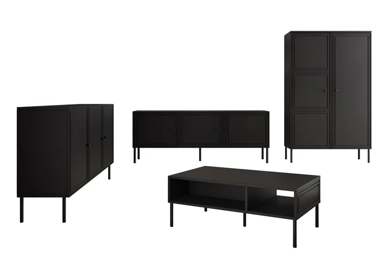 Laholm Möbelset För Vardagsrum, Svart