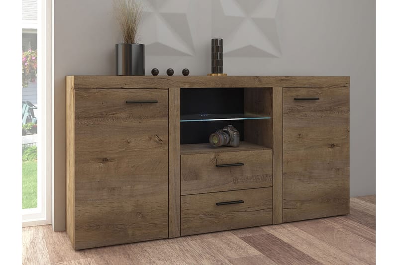 Rumba Skänk 157x40x81 cm - Ek/Vit Led-Belysning - Products - Förvaring - Förvaringsmöbler - Sideboard & skänk