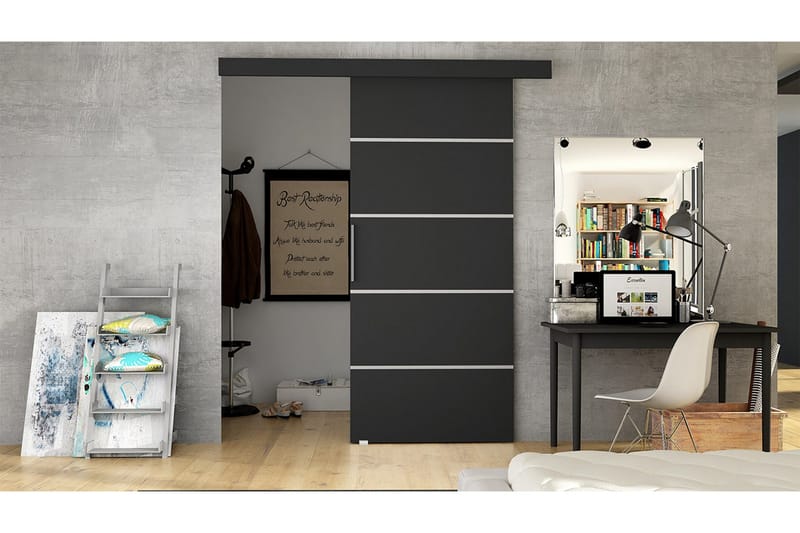 Nemanja Skjutdörr 86x205 cm LED-belysning - Svart - Products - Förvaring - Garderober & garderobssystem - Garderobsdörr - Skjutdörr garderob & walk-in closet