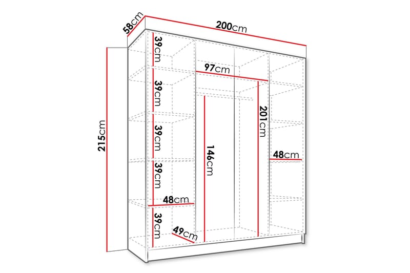Vadstena Garderob 200 cm - Vit/Svart - Products - Förvaring - Garderober & garderobssystem - Garderobsskåp
