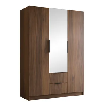 Herrljunga Garderob med Spegel 150x215 cm med lådor - Brun/Svart/Spegel - Products - Förvaring - Garderober & garderobssystem