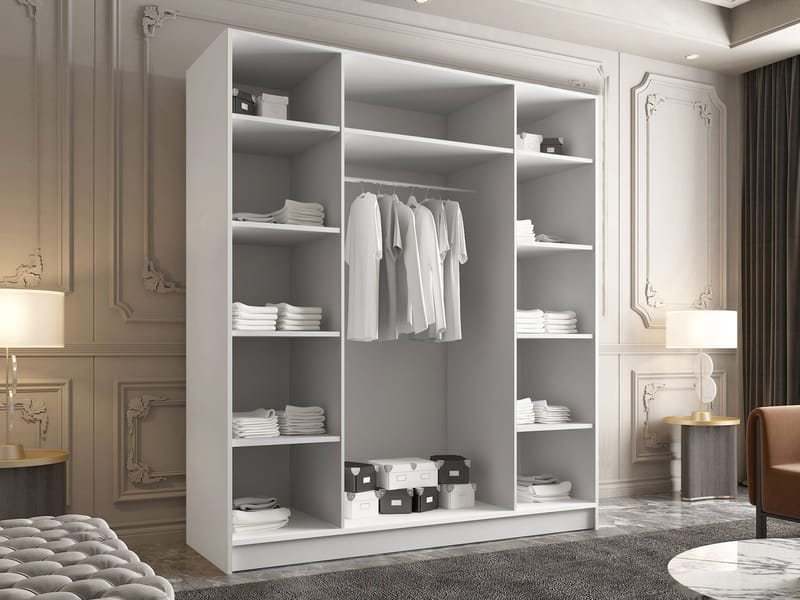 Herrljunga Garderob med Spegel 200x215 cm - Brun/Guld/Spegel - Products - Förvaring - Garderober & garderobssystem
