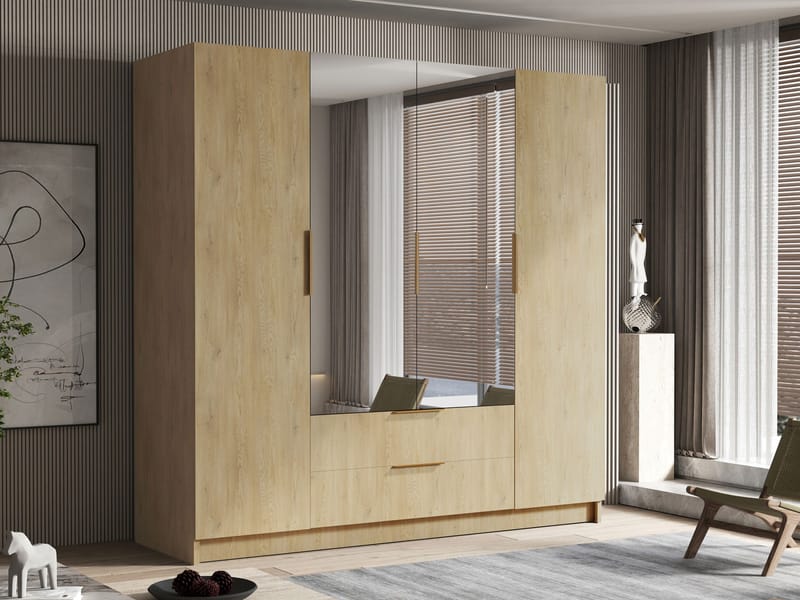 Kelros Garderob med Spegel 200x216 cm - Brun - Products - Förvaring - Garderober & garderobssystem