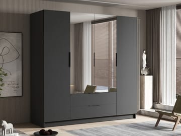 Kelros Garderob med Spegel 200x216 cm - Svart - Products - Förvaring - Garderober & garderobssystem