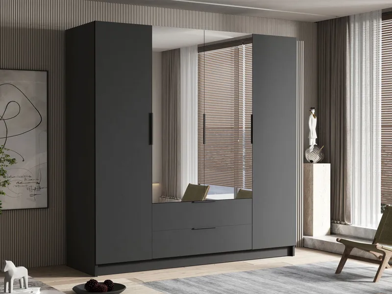 Kelros Garderob med Spegel 200x216 cm - Svart - Products - Förvaring - Garderober & garderobssystem