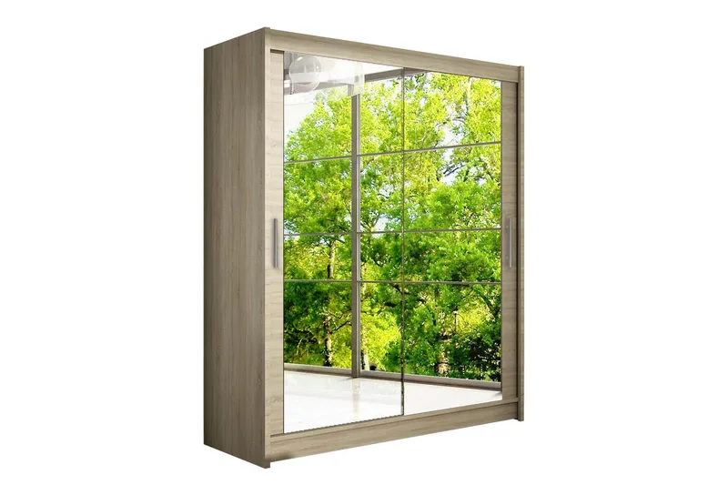 Leila Garderob 150 cm Skjutdörrar Speglar, Ek/Spegel