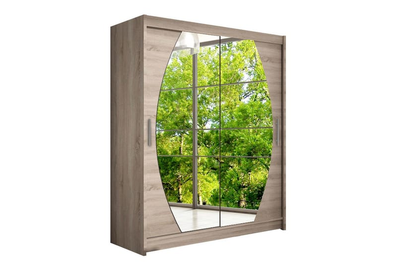 Leila Garderob Skjutdörrar Rund Spegel, Ek/Tryffel/Spegel