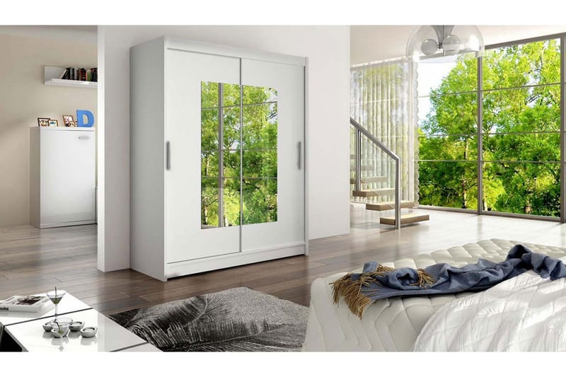 Leila Garderob Skjutdörrar Smal Fyrkantig Spegel - Vit - Products - Förvaring - Garderober & garderobssystem