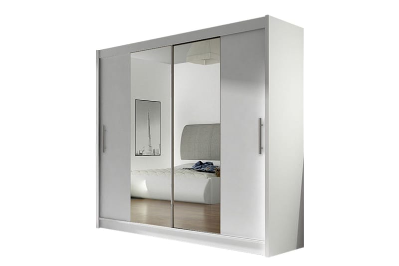 Prag Garderob Skjutdörrar Smal Spegel, Vit/Spegel