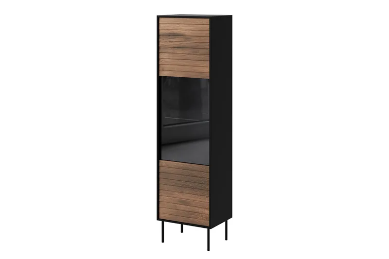 Belonger Smalt Vitrinskåp 40 cm djup 53 cm bred 182 cm hög Mörkt Trä Glas, Svart/Valnöt