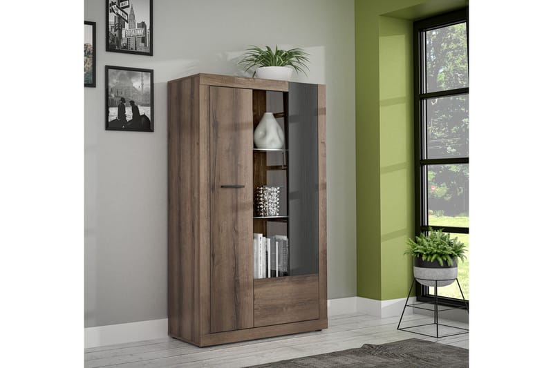 Elhovo Vitrinskåp 41,3 cm djup 93,1 cm bred 158,5 cm hög Mörkt Trä - Brun - Products - Förvaring - Skåp - Vitrinskåp