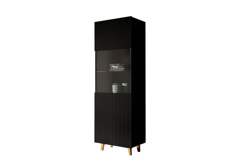 Juniskär Ribbad Vitrinskåp 40 cm djup 59,6 cm bred 182 cm hög trä, Svart/Guld