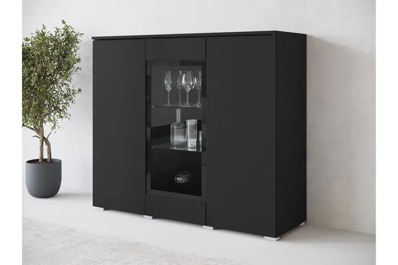 Sherie Vitrinskåp 120x104 cm - Svart - Products - Förvaring - Skåp - Vitrinskåp