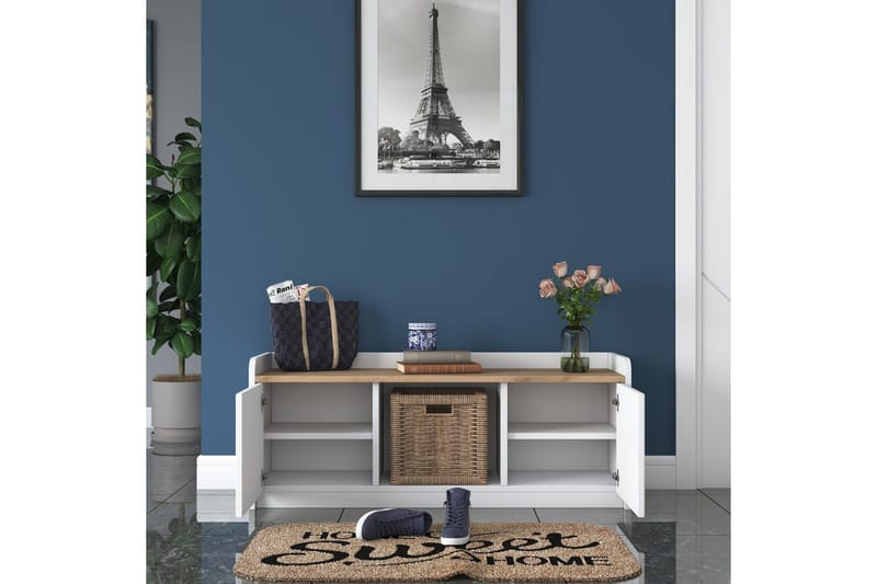 Caraway Skobänk 120x45 cm Vit/Brun - Hanah Home - Products - Förvaring - Skoförvaring - Skobänk & skohylla med bänk