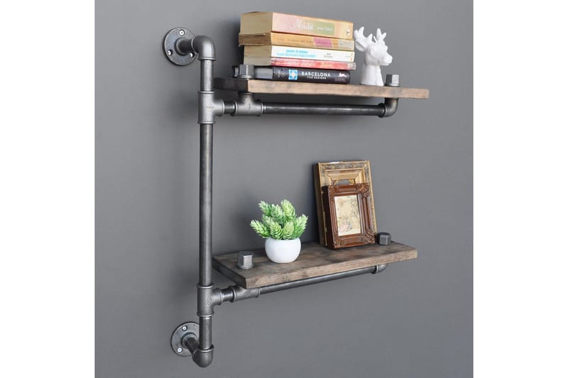 Evila Vägghylla Rör/Trä - Trä/Svart - Products - Förvaring - Småförvaring - Väggförvaring