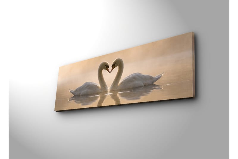 Stor Canvastavla 90x30 cm - Två svanar som formar ett hjärta med sina halsar - Vit / Beige - Products - Inredning - Tavlor & posters - Canvastavla
