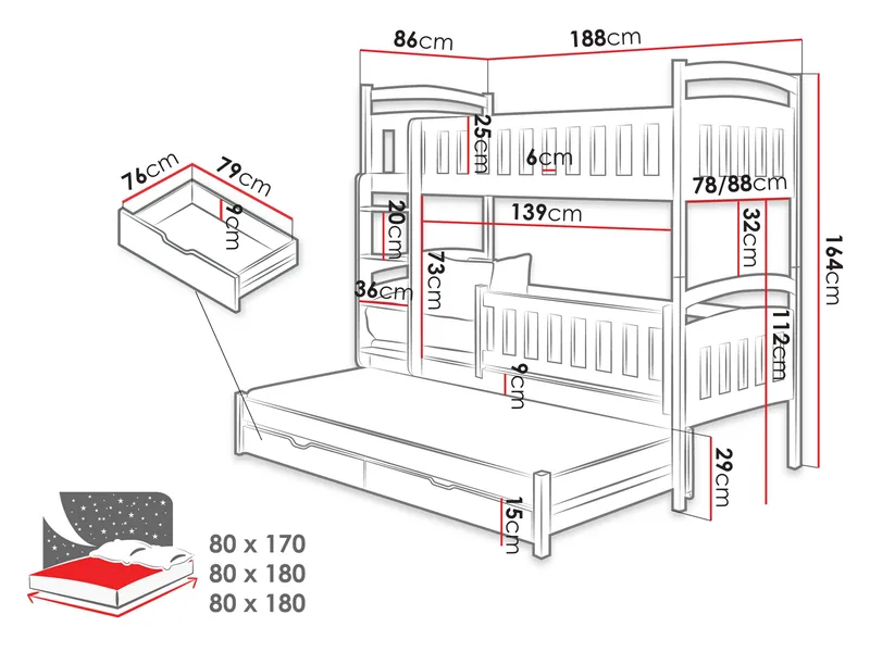 Blankana Våningssäng Två Liggplatser 80x180 cm - Beige - Products - Möbler - Barnmöbler - Barnsäng & juniorsäng - Loftsäng barn