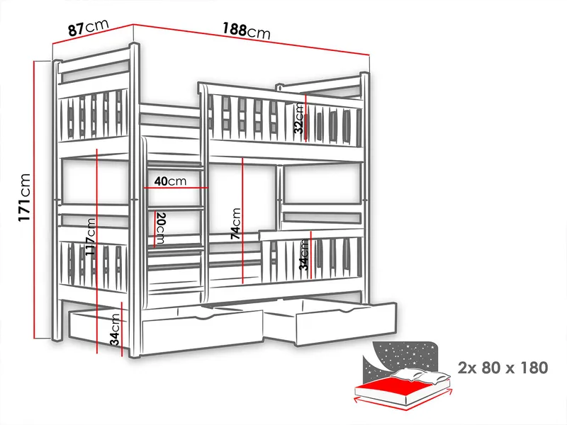 Bridgeorth Våningssäng Två Liggplatser 80x180 cm - Beige - Products - Möbler - Barnmöbler - Barnsäng & juniorsäng - Loftsäng barn