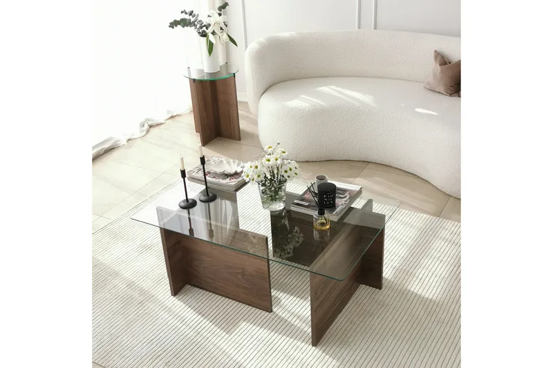 Almasi Rektangulärt Soffbord 105x40x105 cm - Brun / Valnöt / Glas - Products - Möbler - Bord & matgrupp - Soffbord