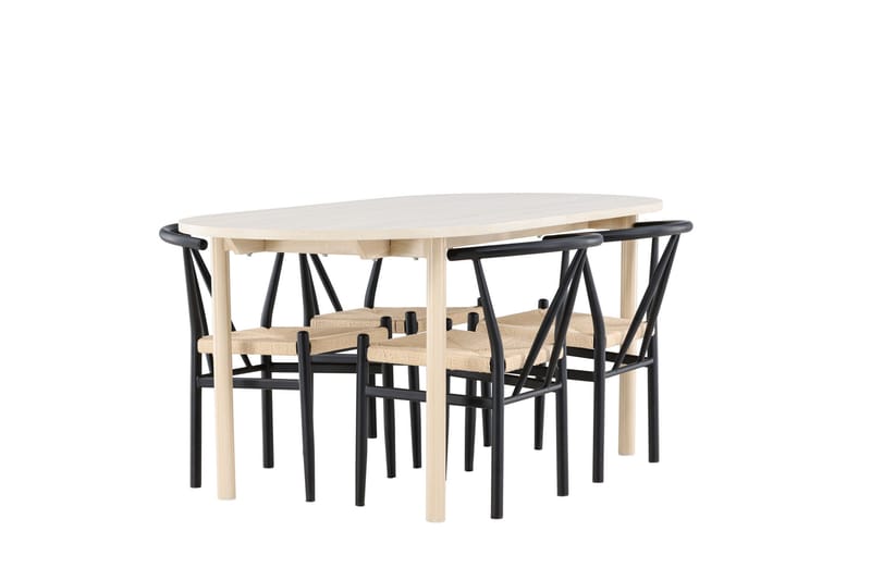 Andy Matgrupp 180 cm Oval med 4 Alfons stolar - Whitewash/Svart - Products - Möbler - Bord & matgrupp - Matgrupp