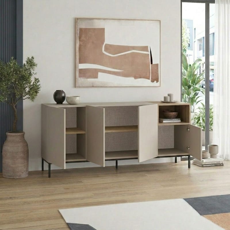 Morlen Konsol 180x80x41,8 cm - Sandstone, Natural Oak, Black - Products - Möbler - Bord & matgrupp - Avlastningsbord & sidobord - Konsolbord & hallbord
