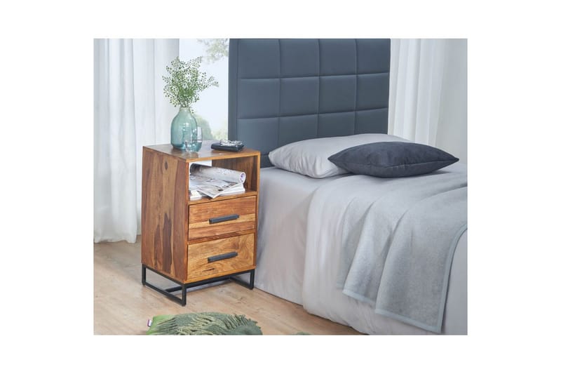 Sängbord Wohnling Massivt trä för kontinentalsängar med 2 lådor förvaringshylla lantlig stil - Products - Möbler - Bord & matgrupp - Avlastningsbord & sidobord - Sängbord & nattduksbord