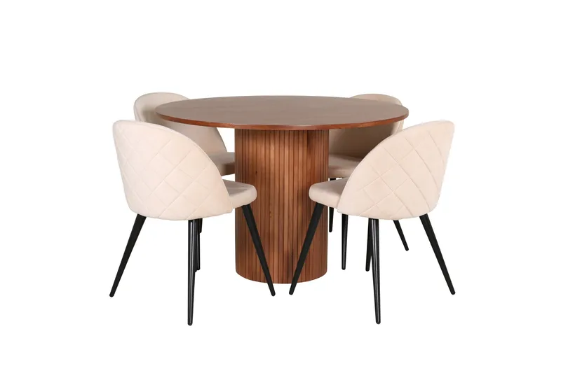 Bianca Matgrupp 110 cm Rund med 4 Velvet stolar - Beige - Products - Möbler - Bord & matgrupp - Matgrupp
