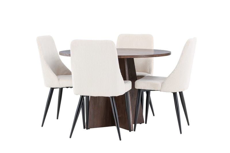 Bootcut Matgrupp 110 cm Rund med 4 Leone stolar - Mocca/Beige - Products - Möbler - Bord & matgrupp - Matgrupp