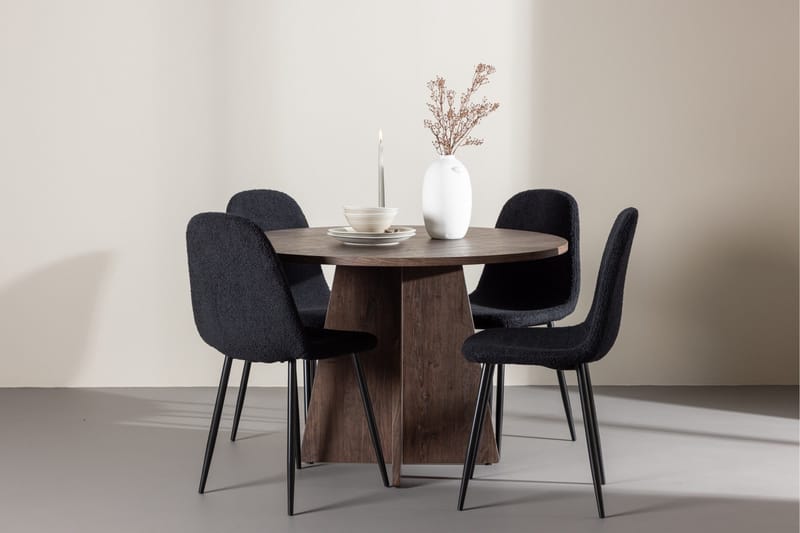 Bootcut Matgrupp 110 cm Rund med 4 Polar stolar - Mocca/Svart - Products - Möbler - Bord & matgrupp - Matgrupp