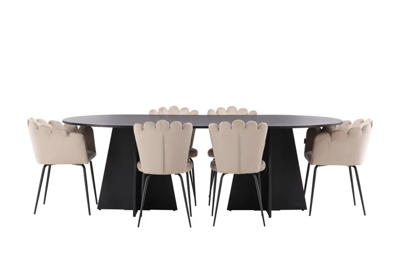 Bootcut Matgrupp 230 cm Oval med 4 Limhamn stolar, Beige