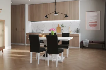 Cesi Matgrupp 140 cm med 4 Viktor Stol - Vit/Svart/Svart PU - Products - Möbler - Bord & matgrupp - Matgrupp