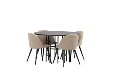 Copenhagen Matgrupp 115 cm Rund med 4 Velvet stolar - Beige - Products - Möbler - Bord & matgrupp - Matgrupp