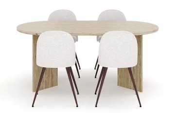 Dano Matbord 180 cm  med 4 Nibe Plus Matstolar - Travertin / Vit - Products - Möbler - Bord & matgrupp - Matgrupp