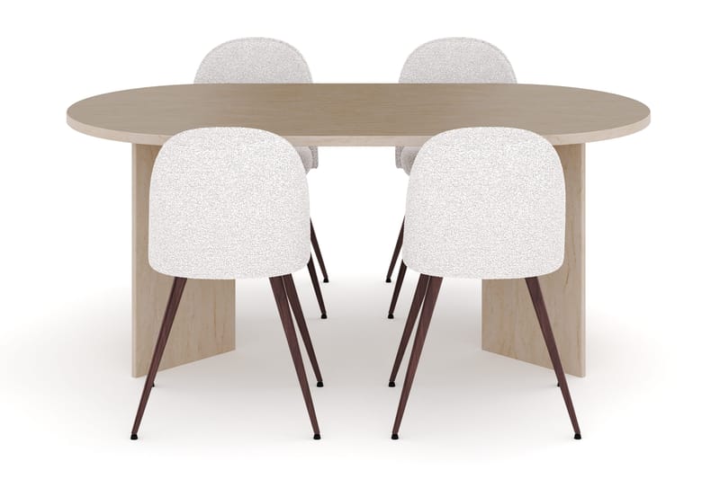 Dano Matbord 180 cm  med 4 Nibe Plus Matstolar - Travertin / Vit - Products - Möbler - Bord & matgrupp - Matgrupp