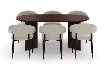 Dano Matbord 180 cm  med 6 Sawako Matstolar - Valnöt / Beige - Products - Möbler - Bord & matgrupp - Matgrupp