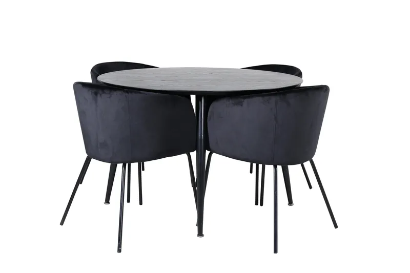 Dipp Matgrupp 115 cm Rund med 4 Berit stolar, Svart