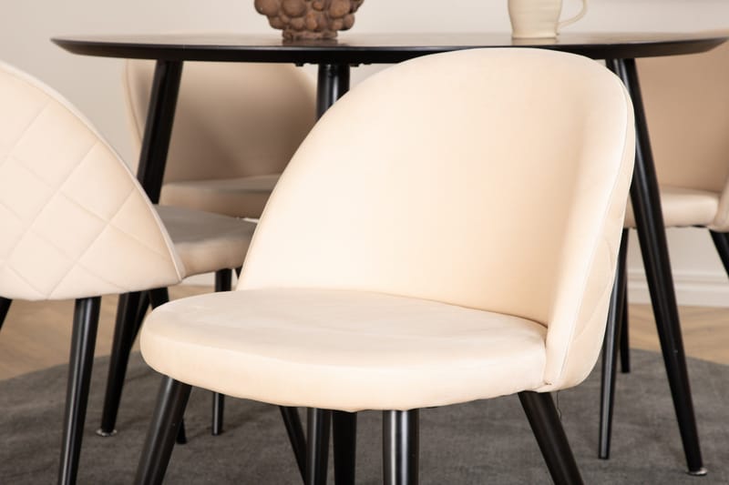 Dipp Matgrupp 115 cm Rund med 4 Velvet stolar - Beige - Products - Möbler - Bord & matgrupp - Matgrupp
