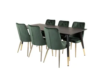 Dipp Matgrupp 180 cm Rektangulär med 6 Velvet Deluxe stolar - Svart/Guld - Products - Möbler - Bord & matgrupp - Matgrupp