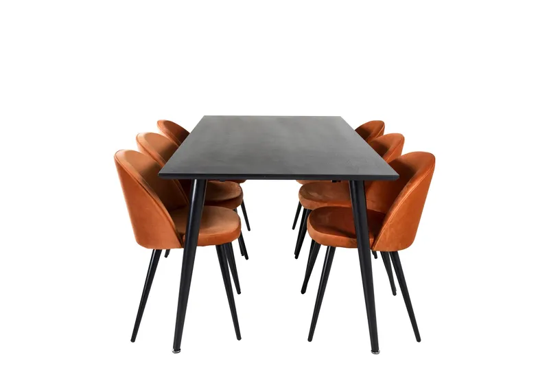 Dipp Matgrupp 180 cm Rektangulär med 6 Velvet stolar - Svart - Products - Möbler - Bord & matgrupp - Matgrupp
