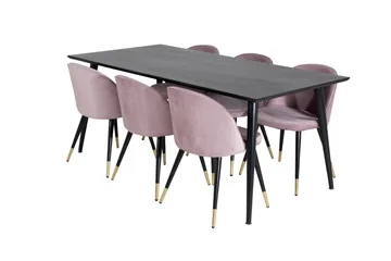 Dipp Matgrupp 180 cm Rektangulär med 6 Velvet stolar - Svart - Products - Möbler - Bord & matgrupp - Matgrupp