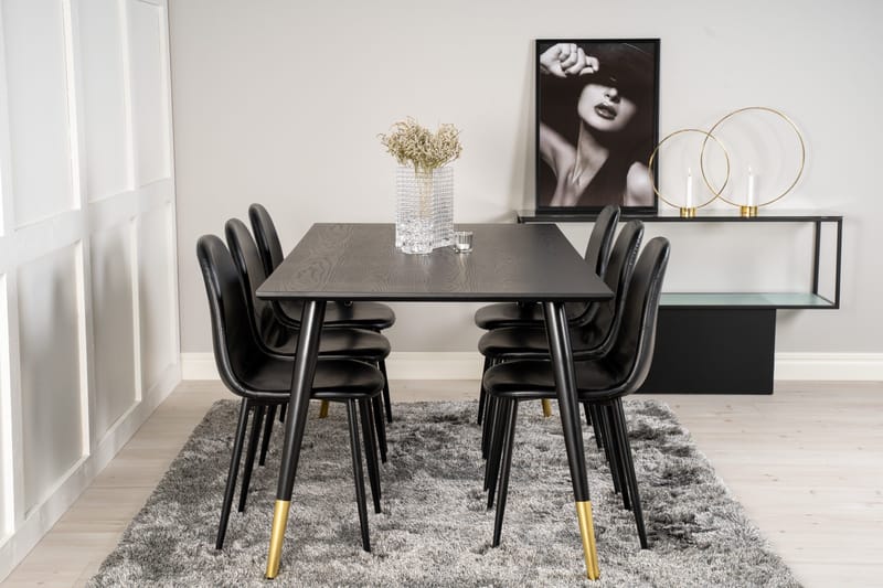 Dipp Matgrupp 180 cm Rektangulär med 6 Polar stolar - Svart/Guld - Products - Möbler - Bord & matgrupp - Matgrupp