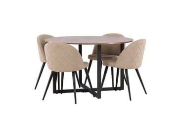 Durango Matgrupp 120 cm Rund med 4 Velvets Stolar - Valnöt - Products - Möbler - Bord & matgrupp - Matgrupp