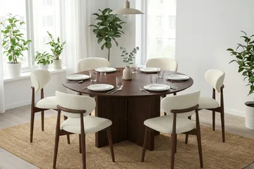 Edda Matgrupp runt 150 cm Valnöt med 6 Molly Matstolar - Products - Möbler - Bord & matgrupp - Matgrupp